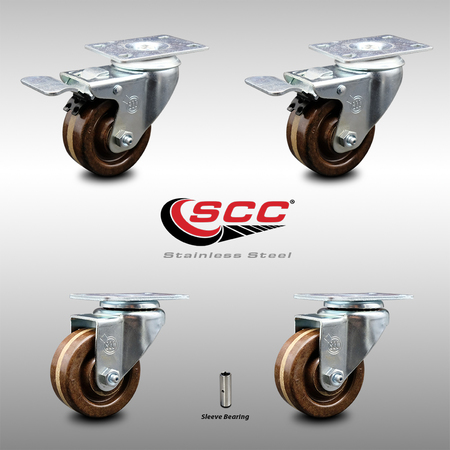 SERVICE CASTER 3 Inch SS High Temp Phenolic Top Plate Caster Total Lock Brakes SCC, 2PK SCC-SSTTL20S314-PHSHT-2-S-2